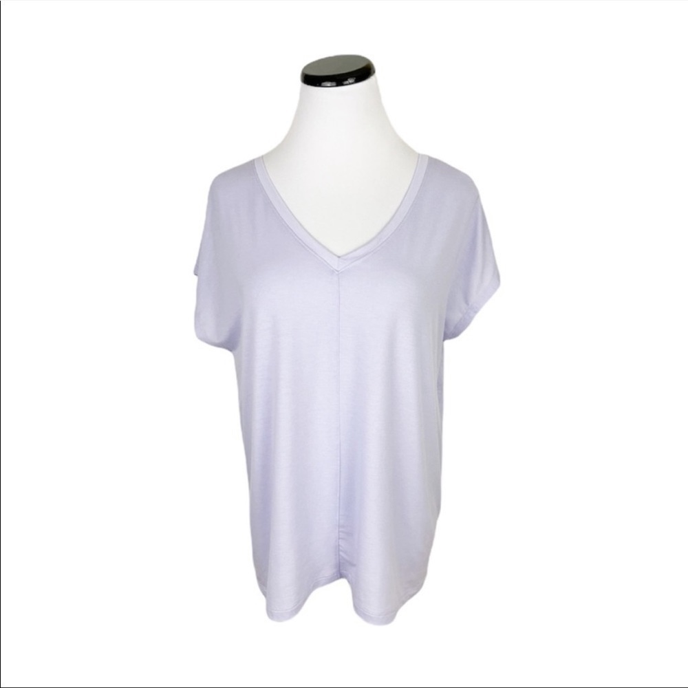 All In Motion Tie Back Short Sleeve V-Neck T-Shirt Top Purple Size Large